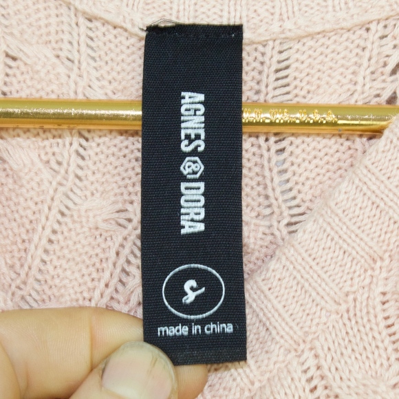 NWOT Agnes & Dora Pink Crewneck Knitted Flare Style Bottom Pullover Sweater Sz S - Picture 4 of 8